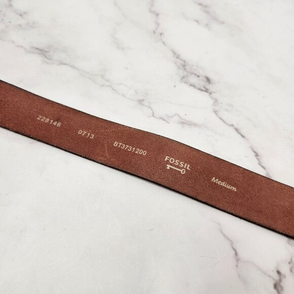 Fossil Brown Leather Belt Western Distressed Cowgirl Rodeo Silver Hardwear M - Picture 7 of 8